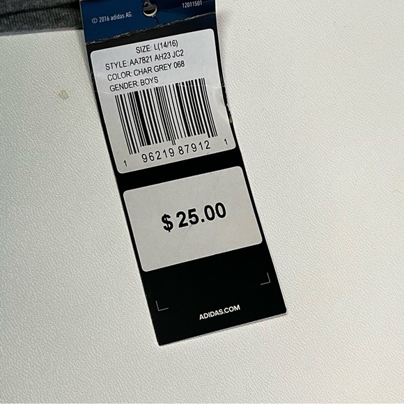 NWT Adidas Kids L (14/16) Heather Gray Crewneck Tee - Picture 5 of 10